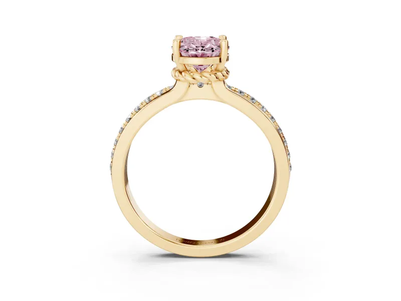 Oval Channel Engagement Ring Setting for a Fancy Pink Lab-Grown Diamond | Yellow Gold