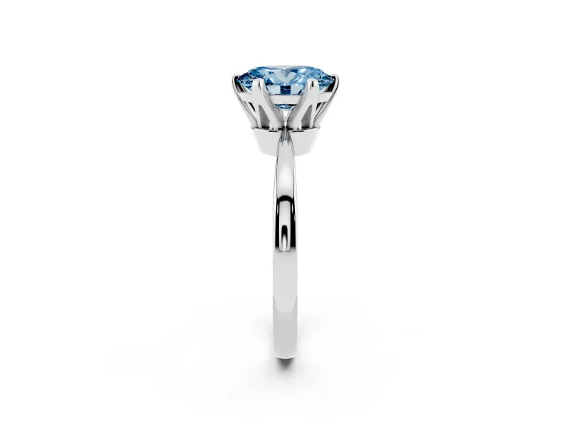 Fancy Blue Oval Cut Diamond Solitaire Engagement Ring Set in Platinum with Slim Tapered Solitaire Band