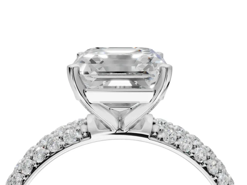 Asscher Cut Pavé Solitaire Engagement Ring Setting | Domed Pavé Band | White Gold