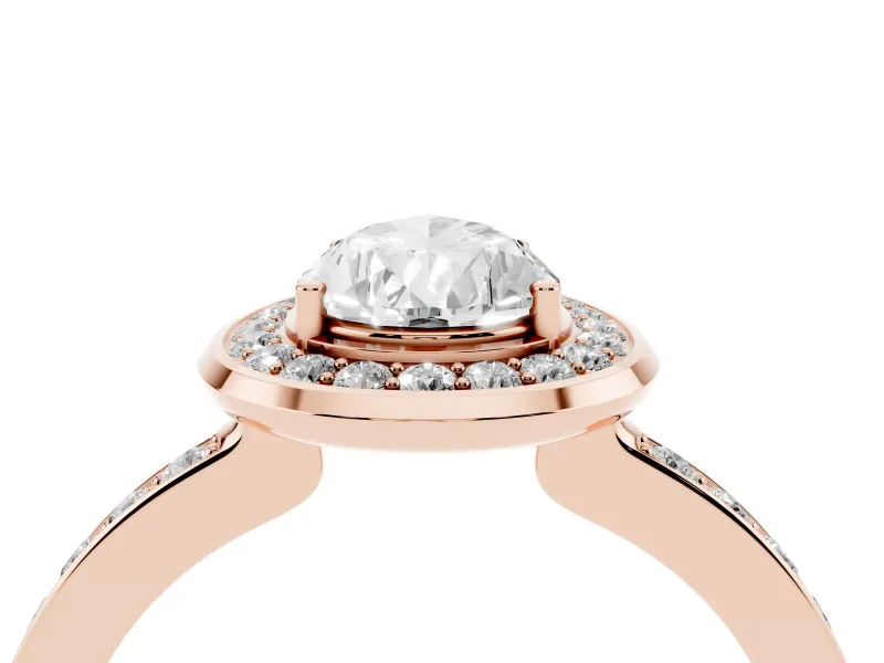 Pear-Shaped Bezel-Rim Halo Engagement Ring Setting | Pave Band | Rose Gold