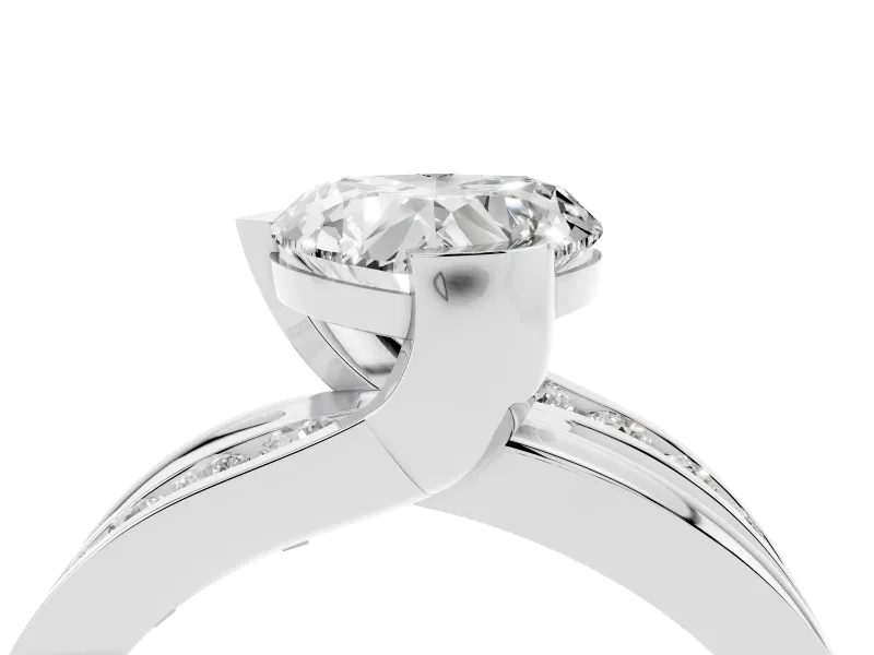 Heart-Shaped Graduated Channel Bypass Engagement Ring Setting | Split Shank | Sterling Silver