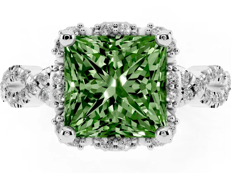 Princess Cut Halo Engagement Ring Setting for a Fancy Green Lab-Grown Diamond | White Gold - Design NV-24725