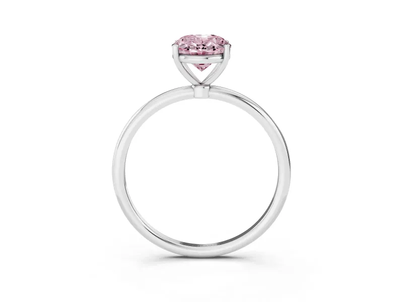 Fancy Pink Oval Cut Diamond Solitaire Engagement Ring Set in Platinum with Thin Band and Prong Setting