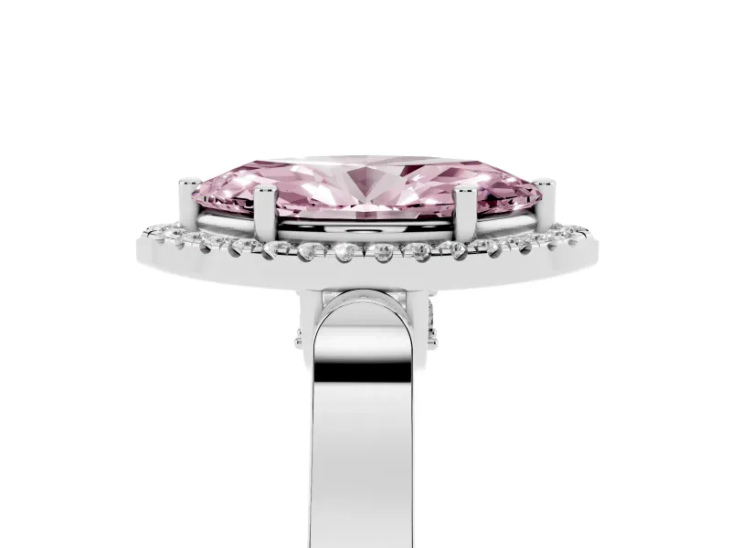 Fancy Pink Marquise Cut Diamond Halo Ring Set in Platinum with Pavé-Lined Split Shank Band
