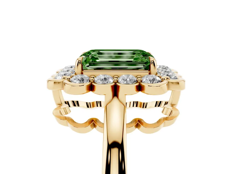 Emerald Cut Halo Engagement Ring Setting for a Fancy Green Lab-Grown Diamond | Yellow Gold - Design NV-24719