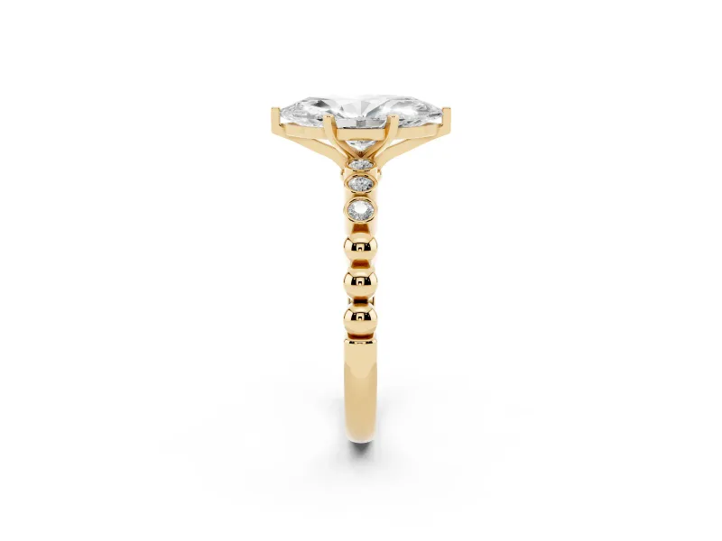 Marquise Beaded Solitaire Engagement Ring Setting | Bezel Accents | Yellow Gold