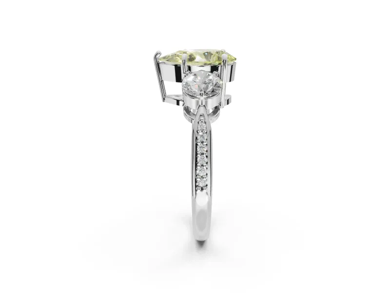 Pear-Shaped Three Stone Engagement Ring Setting for a Fancy Yellow Lab-Grown Diamond | Tapered Pave Band | Platinum