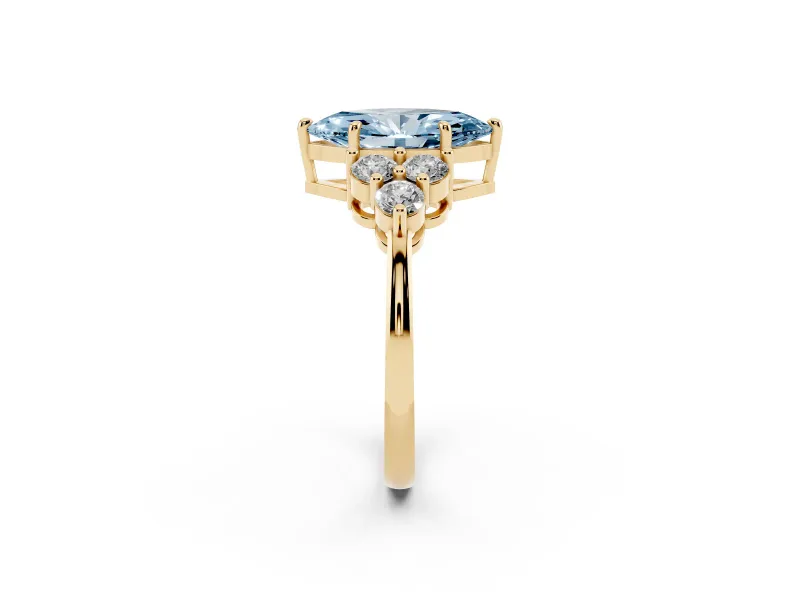 Marquise Cluster Side Stone Engagement Ring Setting for a Fancy Blue Lab-Grown Diamond | Yellow Gold