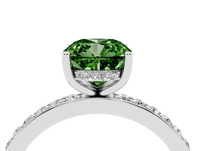 Cushion Cut Hidden Halo Engagement Ring Setting for a Fancy Green Lab-Grown Diamond | Pavé Band | Sterling Silver