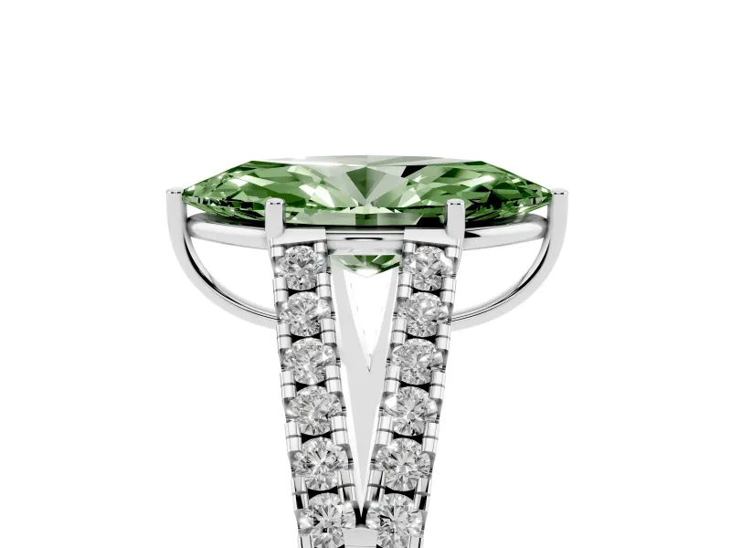 Marquise Graduated Split Shank Engagement Ring Setting for a Fancy Green Lab-Grown Diamond | Sterling Silver
