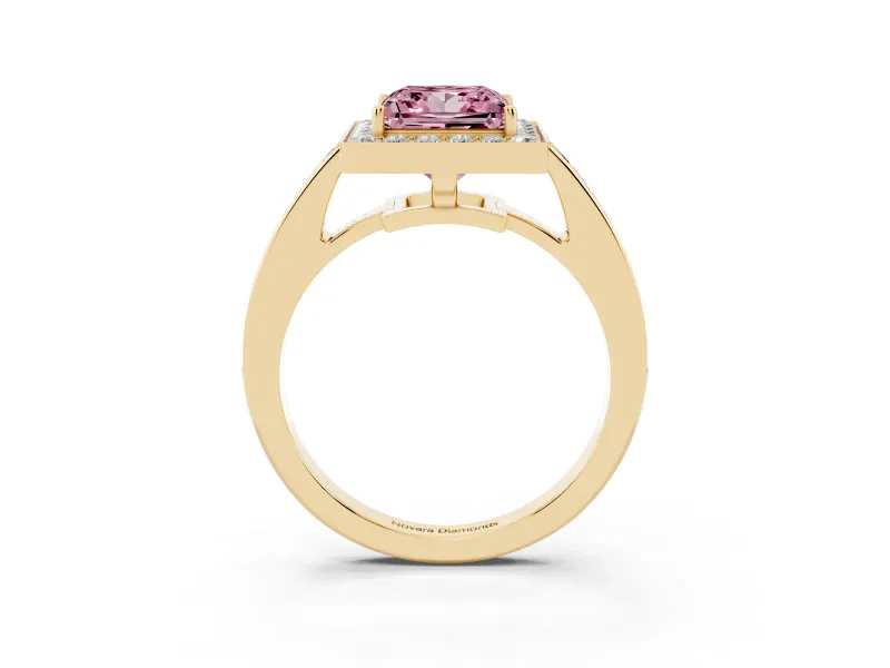 Princess Cut Framed Halo Engagement Ring Setting for a Fancy Pink Lab-Grown Diamond | Yellow Gold