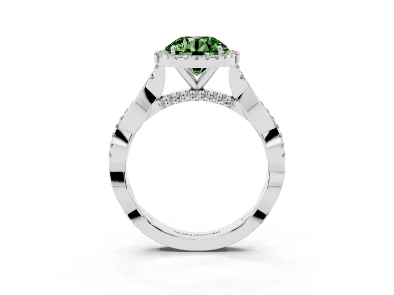 Round Halo Engagement Ring Setting for a Fancy Green Lab-Grown Diamond | Pavé Twist Band | Platinum