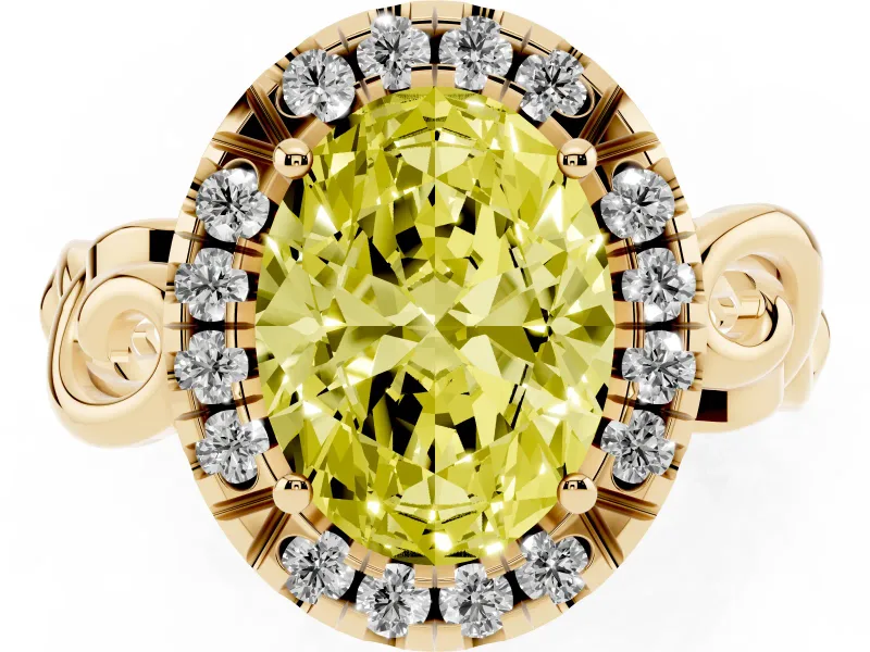 Oval Filigree Halo Engagement Ring Setting for a Fancy Yellow Lab-Grown Diamond | Yellow Gold
