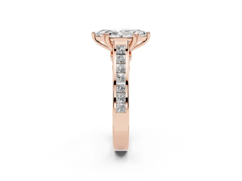 Marquise Cut Diamond Channel Set Solitaire Engagement Ring Set in Rose gold with Prong Setting