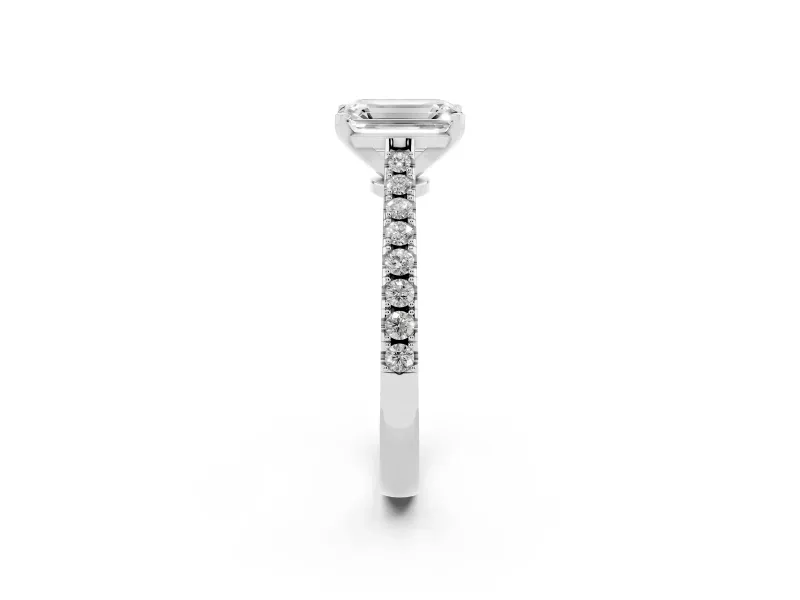 Emerald Cut Pavé Solitaire Engagement Ring Setting | Single Row Shoulders | Platinum