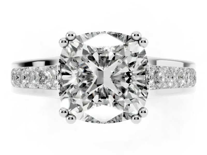 Cushion Cut Cathedral Channel Set Engagement Ring Setting | Double Claw Prongs | Sterling Silver
