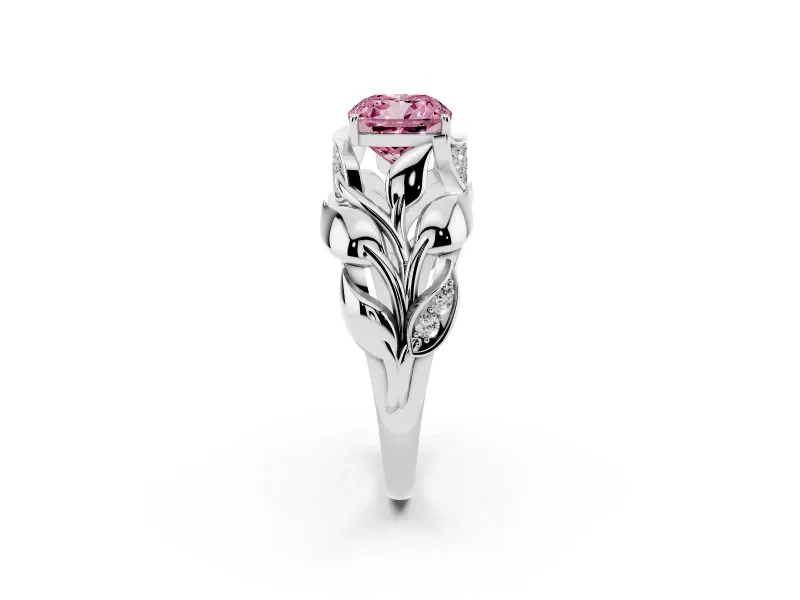 Cushion Cut Leaf Bypass Engagement Ring Setting for a Fancy Pink Lab-Grown Diamond | Sterling Silver