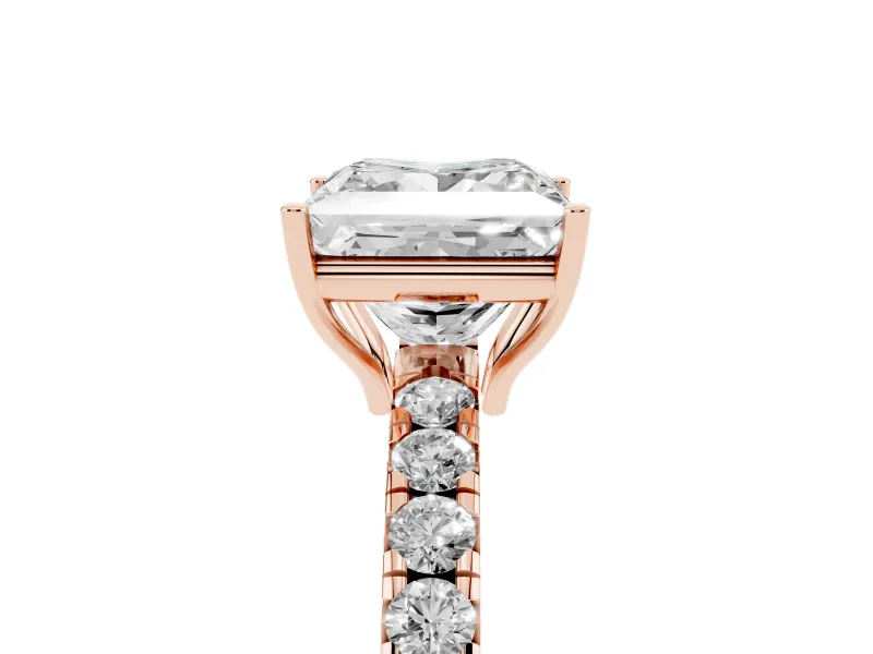 Princess Cut Pave Engagement Ring Setting | Shared Prong Band | Rose Gold