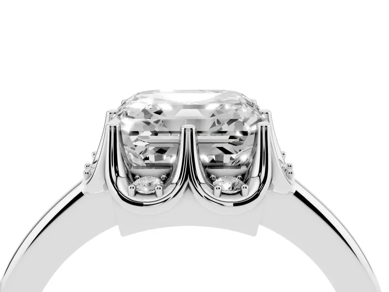 Asscher Cut Scalloped Petal Halo Engagement Ring Setting | Plain Band | Platinum