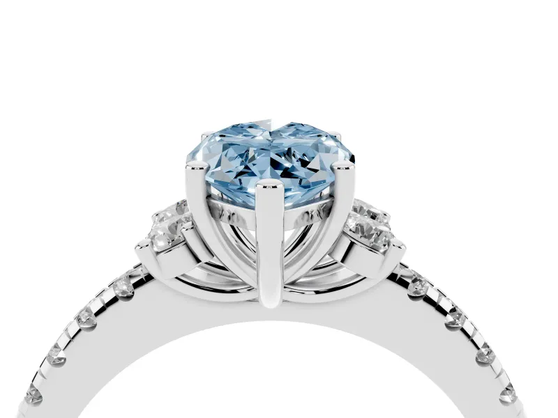 Marquise Side Stone Pave Engagement Ring Setting for a Fancy Blue Lab-Grown Diamond | Paired Round Accents | White Gold