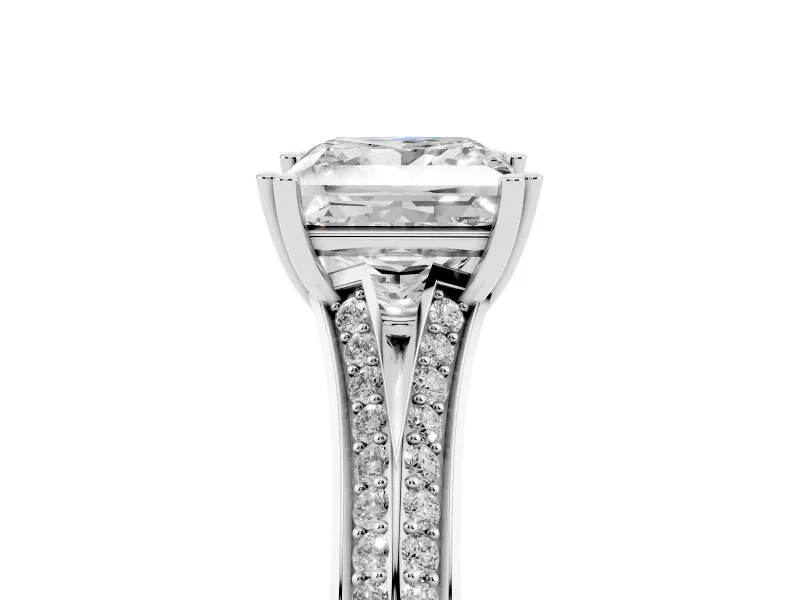 Princess Cut Pave Split Shank Engagement Ring Setting | Double Claw Prongs | Sterling Silver