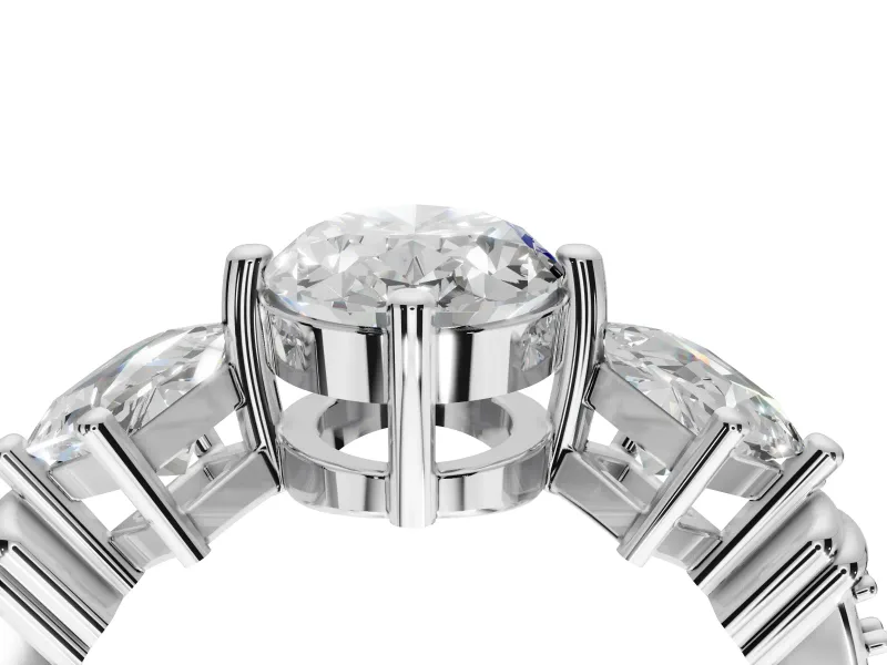 Oval Three Stone Engagement Ring Setting | On-Point Princess Side Stones | Platinum