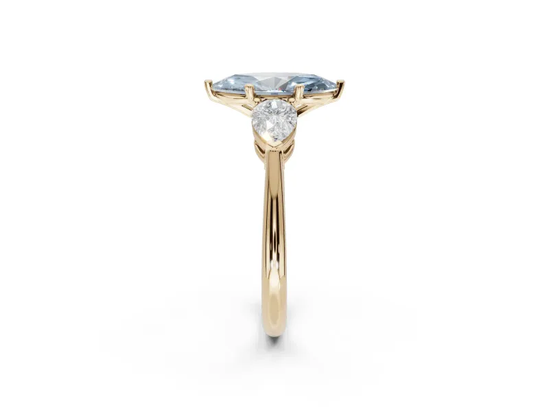 Marquise 3-Stone Engagement Ring Setting for a Fancy Blue Lab-Grown Diamond | Yellow Gold