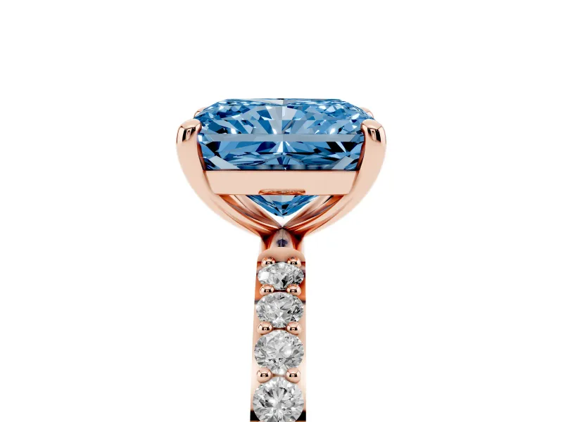 Radiant Cut Pave Solitaire Engagement Ring Setting for a Fancy Blue Lab-Grown Diamond | Pave Shoulders | Rose Gold