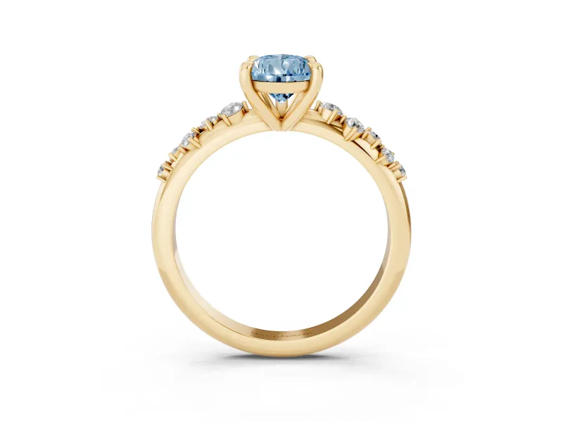Pear-Shaped Graduated Engagement Ring Setting for a Fancy Blue Lab-Grown Diamond | Yellow Gold