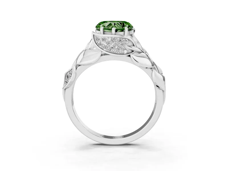 Heart-Shaped Leaf Bypass Engagement Ring Setting for a Fancy Green Lab-Grown Diamond | Platinum