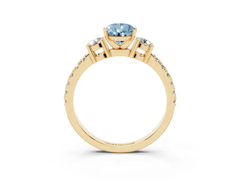 Pear-Shaped Three Stone Engagement Ring Setting for a Fancy Blue Lab-Grown Diamond | Pavé Band | Yellow Gold