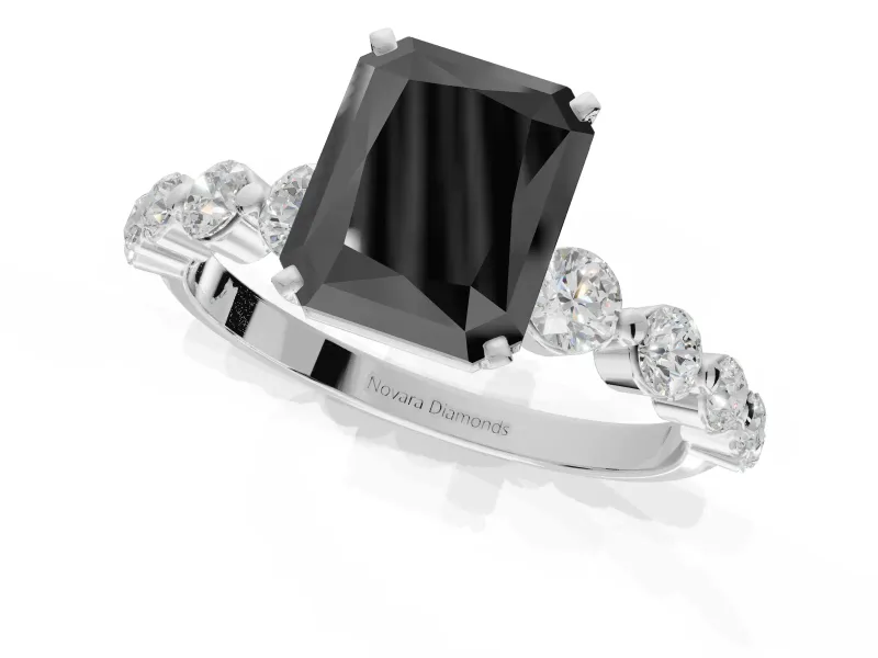 Radiant Cut Graduated Side Stone Engagement Ring Setting for a Black Center | Sterling Silver