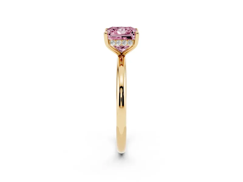 Princess Cut Hidden Halo Ring Setting for a Fancy Pink Lab-Grown Diamond | Yellow Gold