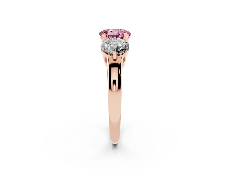 Round Three Stone Engagement Ring Setting for a Fancy Pink Lab-Grown Diamond | Large Round Side Stones | Rose Gold