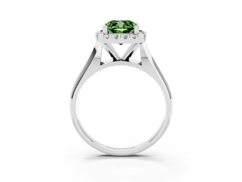 Cushion Cut Halo Engagement Ring Setting for a Fancy Green Lab-Grown Diamond | Square Profile Band | Platinum