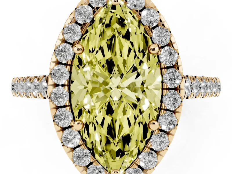 Marquise Raised Halo Engagement Ring Setting for a Fancy Yellow Lab-Grown Diamond | Yellow Gold