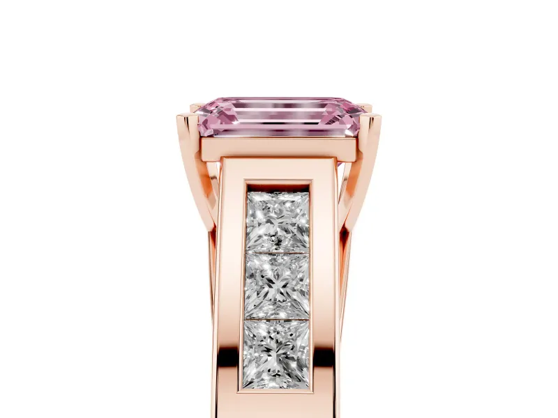 Emerald Cut Channel-Set Engagement Ring Setting for a Fancy Pink Lab-Grown Diamond | Rose Gold