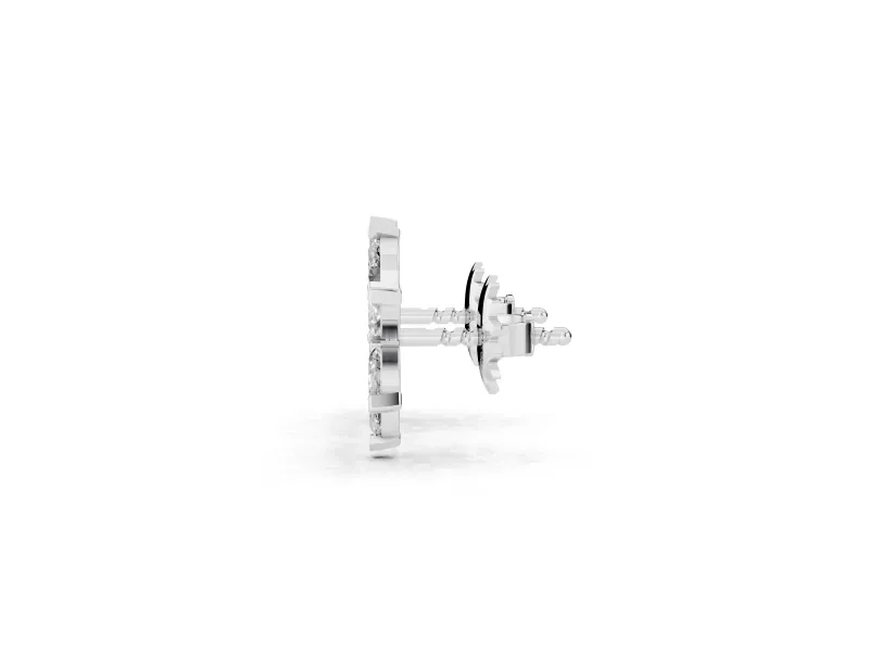Marquise Lab-Grown Diamond Six Petal Flower Stud Earrings | Beaded Middle | White Gold