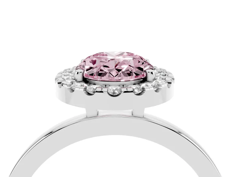 Oval Thin Halo Engagement Ring Setting for a Fancy Pink Lab-Grown Diamond | Plain Polished Band | Sterling Silver