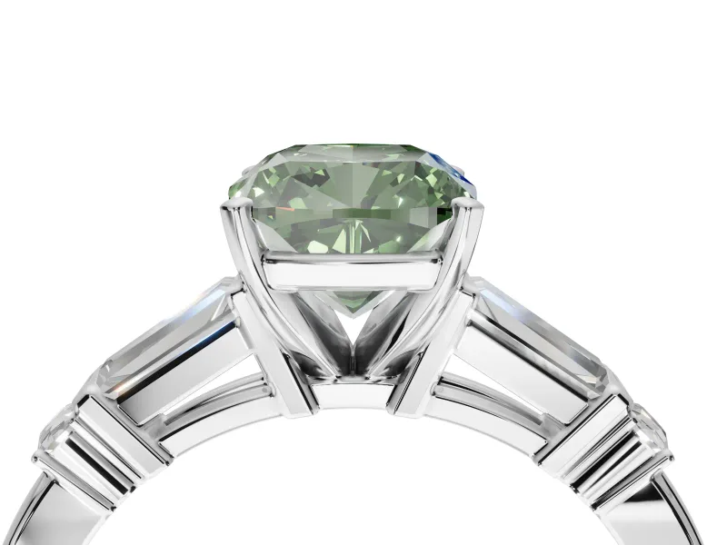Cushion Cut Tapered Baguette Engagement Ring Setting for a Fancy Green Lab-Grown Diamond | Platinum