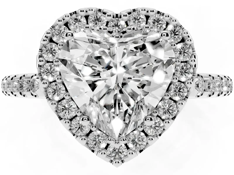 Heart-Shaped Pave Halo Engagement Ring Setting | Pave Band | White Gold