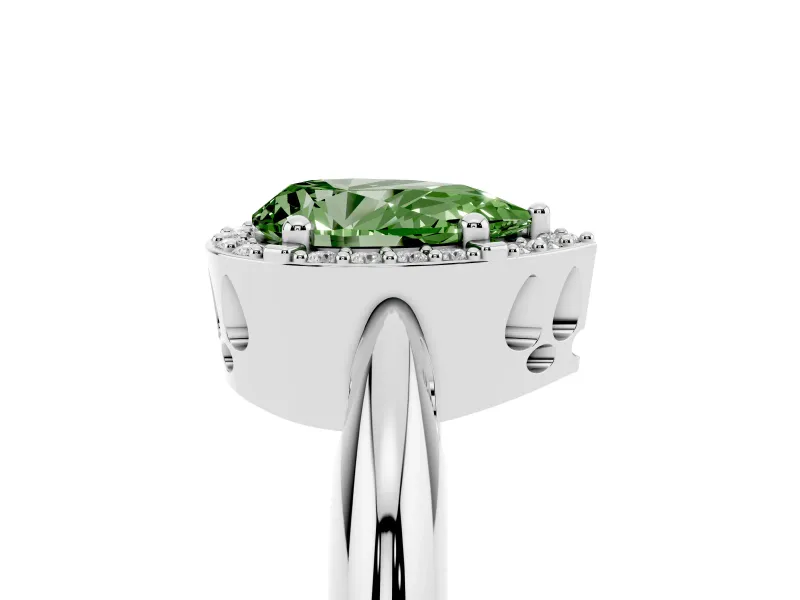 Fancy Green Pear Cut Diamond Halo Engagement Ring Set in Platinum with Plain Split Shank and Prong Setting