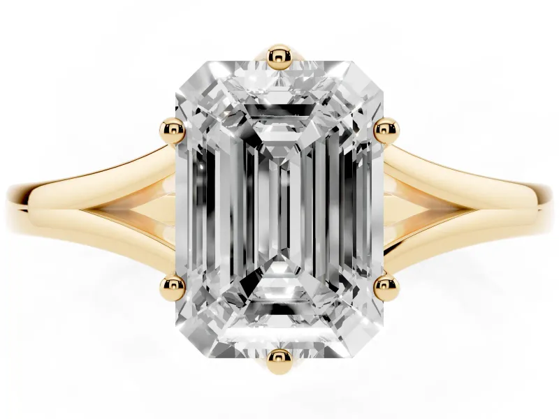 Emerald Cut Split Shank Solitaire Engagement Ring Setting | Plain Polished | Yellow Gold