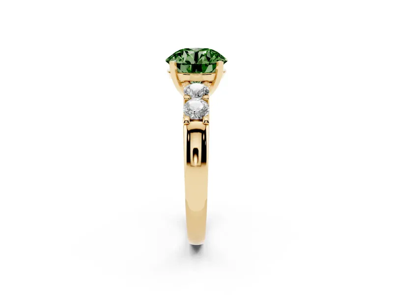 Round Five Stone Engagement Ring Setting for a Fancy Green Lab-Grown Diamond | Yellow Gold