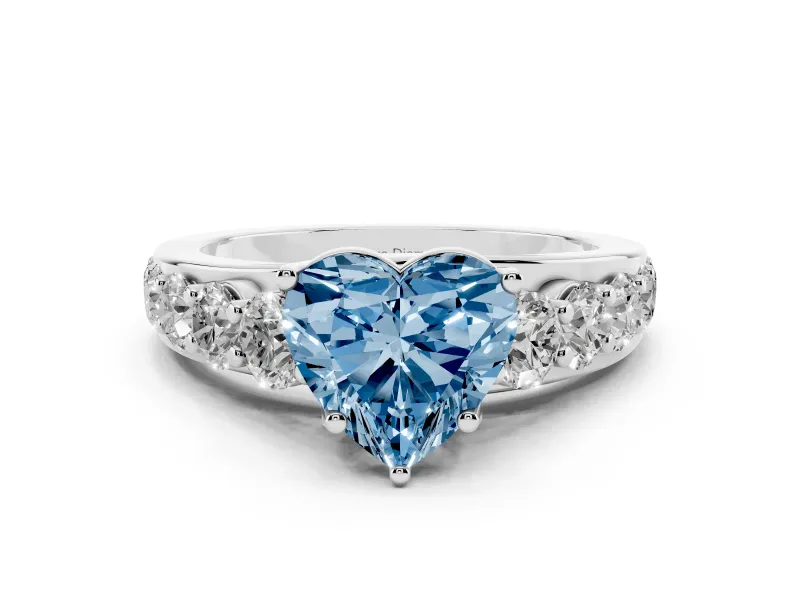 Fancy Blue Heart Cut Diamond Pavé Engagement Ring Set in Platinum with Prong Setting