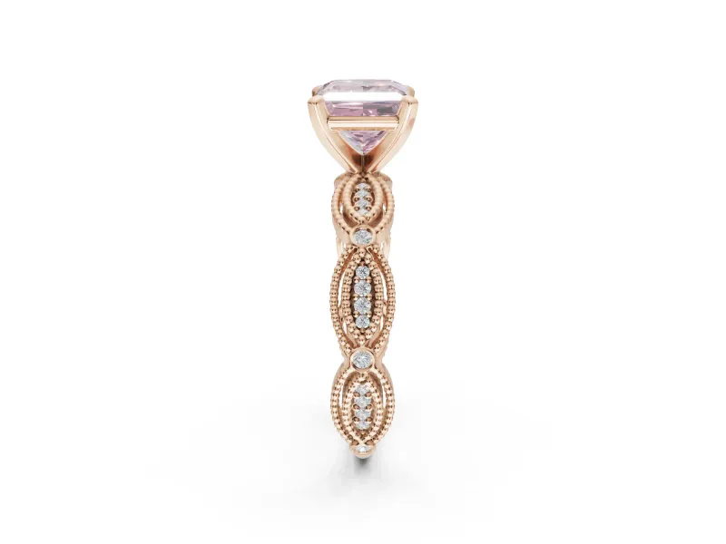 Princess Cut Vintage Engagement Ring Setting for a Fancy Pink Lab-Grown Diamond | Graduated Stations | Rose Gold