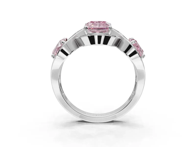 Radiant Cut Three Stone Engagement Ring Setting for a Fancy Pink Lab-Grown Diamond | Pavé Wave Band | Sterling Silver