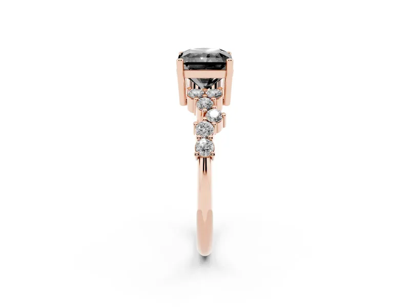 Radiant Cut Scattered Accent Engagement Ring Setting for a Black Center | Slim Band | Rose Gold
