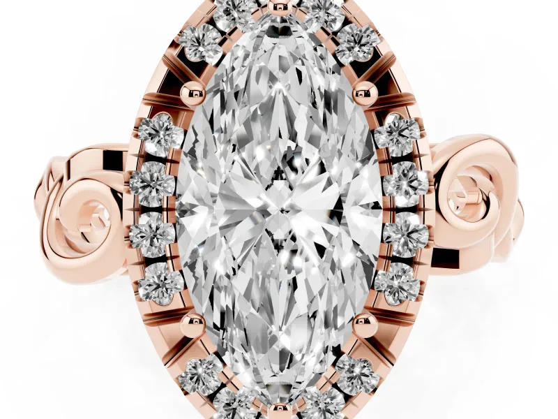 Marquise Vintage Filigree Halo Engagement Ring Setting | Scroll Shoulders | Rose Gold