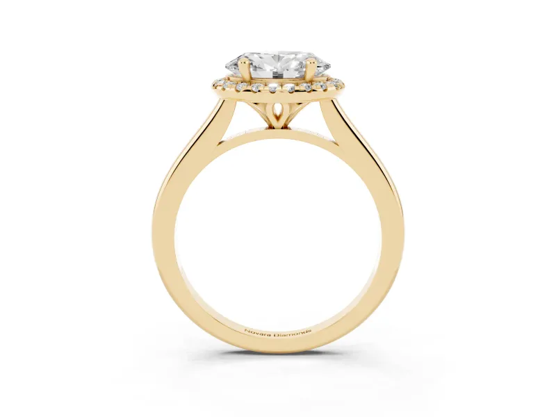 Oval Halo Engagement Ring Setting | Plain Polished Band | Yellow Gold